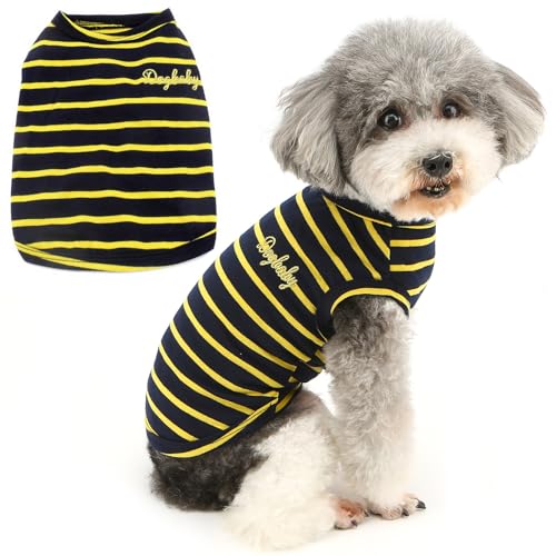 ZUNEA Gestreiftes Sommer-T-Shirt für Kleine Hunde Katzen Welpen Weiche Baumwolle Basic Tank-Top Chihuahua Weste Kleidung Atmungsaktiv Hunde-Sweatshirts für Haustiere Strandkleidung Camp-Shirt Gelb S