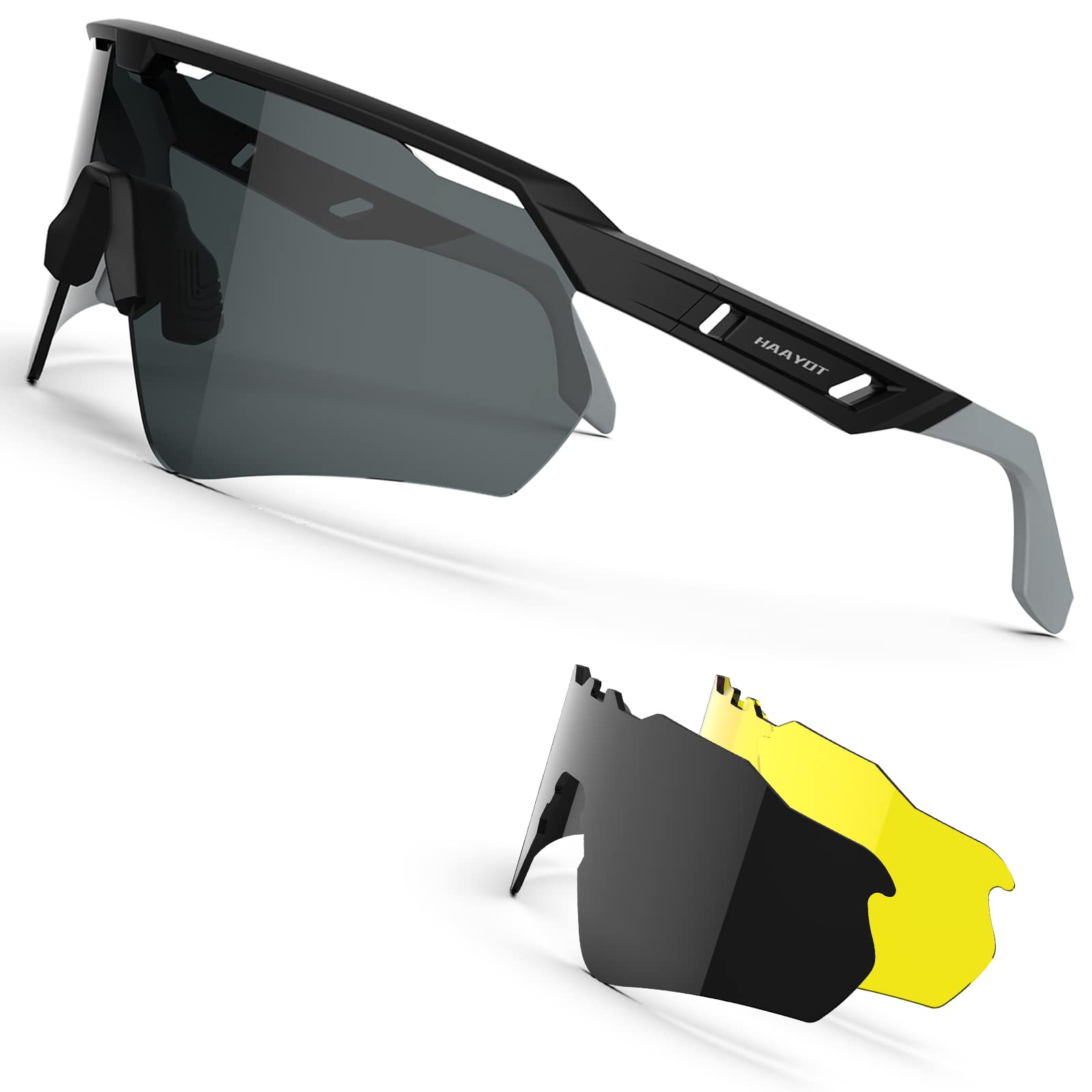 HAAYOT Polarized Cycling Glasses for Men Women,Sports Sunglasses with 3 Lenses,Baseball Fishing Running Biking MTB Sunglasses