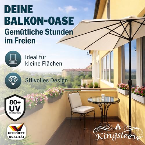 Demi-parasol de balcon Kingsleeve Ø 270 cm crème pour bloquer les UV sans encombrement - 3