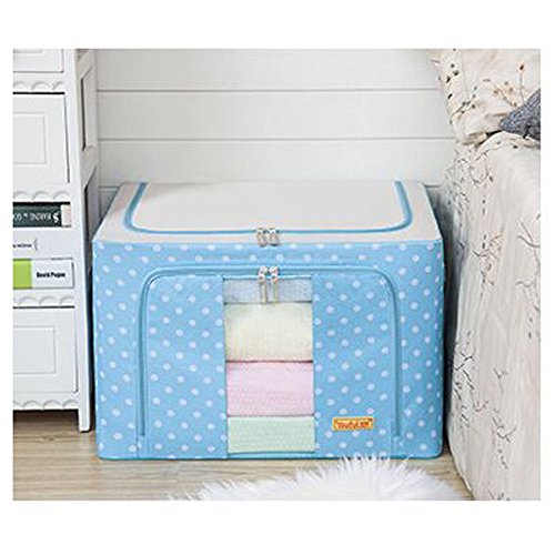 66L Storage Box with See-through Window, Tune Up Durable Oxford Fabric Foldable Steel Shelf Lidded Storage Box (Light Blue)
