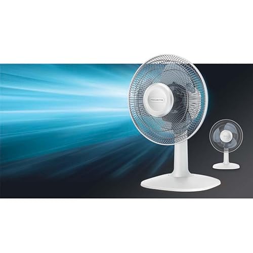 Rowenta Essential + Ventilateur de table, Flux d'air puissant, 40 dB(A), 3 vitesses, Oscillation automatique, Ultra compact, Moteur en cuivre, Blanc VU2330F2