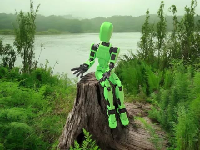 Image of VAALI Dummy 13 Action Figure Fully Assembled T13 Articulated Robot Toy with 12 Accessories (Swords Guns Extra Hands) 3D Printed Poseable Desktop Figure for Stop Motion Artists Gamers 5.4 inch (Green)