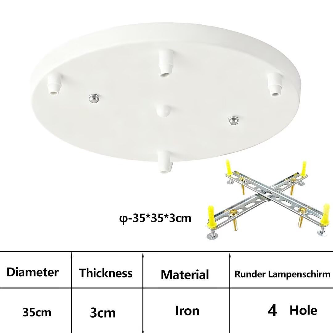 35 cm biała metalowa róża sufitowa - 4-kierunkowy baldachim do lamp wiszących i żyrandolowych, osłona okablowania do opraw sufitowych, idealne akcesoria oświetleniowe do zawieszenia