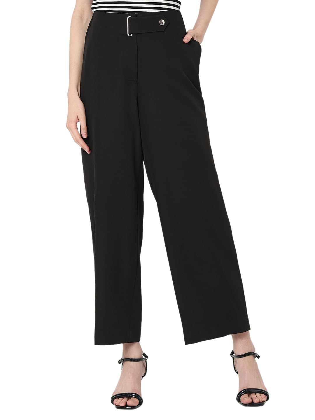 Vero Moda Women's Relaxed 'Desk-to-Dinner' Straight Fit High Rise Formal Trousers | Formal Pants for Women in neutral