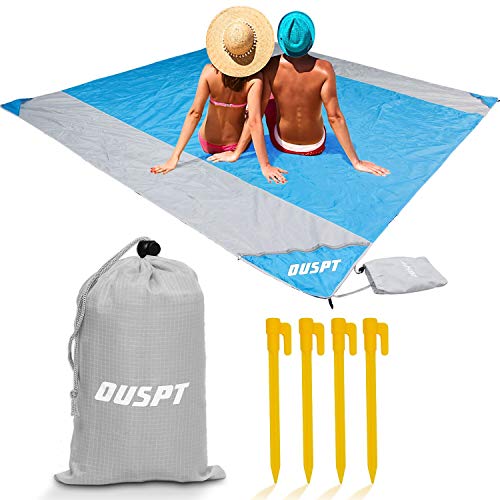 OUSPT Beach Blanket, Sand Free Picnic Outdoor Mat- Large 6.6' x 6.9' /6.6