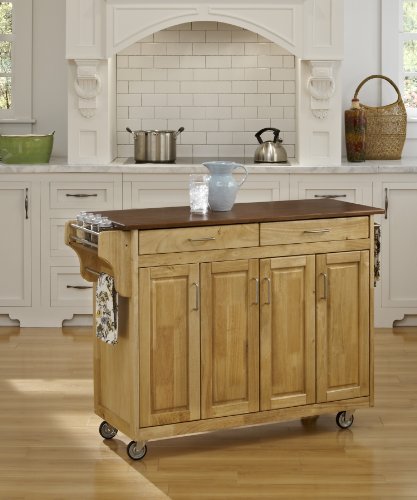 Home Styles Create-a-Cart Cottage Natural Finish Four-door Cabinet with Oak Top, Four Wood Panel Doors, Three Adjustable Shelves, Two Drawers, Two Towel Bars, Spice Rack, and Rubber Casters