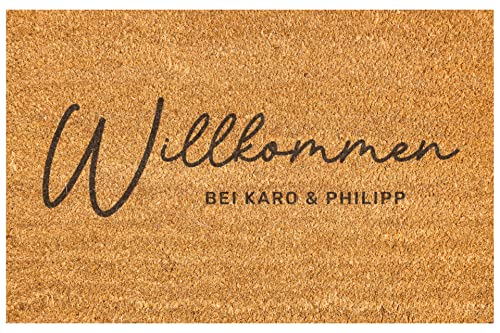 Manilu Personalisierte Fußmatte Fussmatte aus Kokos. Kokosmatte mit eigenen Namen rutschfeste Schmutzfangmatte, Kokosmatte für Innen und Außen, Haustür, Türvorleger, Einzug (Herzlich Willkommen) Cover