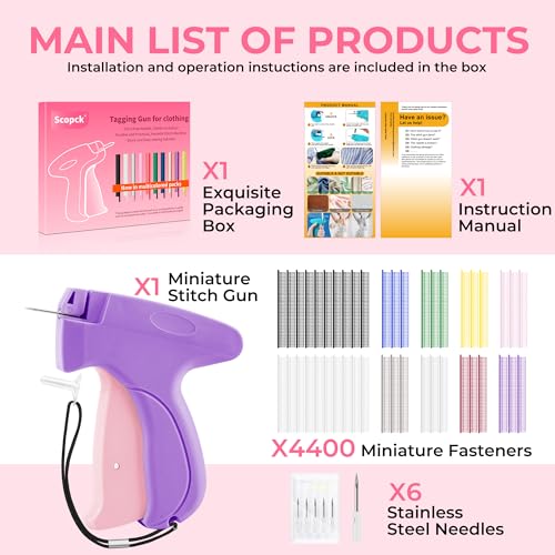 Image of Stitch Gun for Clothes - Handheld Stitch Gun Quick Clothing Fixer - Tagging Gun - Includes 6 Needle, 1000 Black Fasteners & 1000 White Fasteners