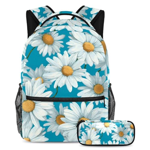 Ensemble cartable marguerites sac à dos étudiant grand format avec trousse scolaire fleurs