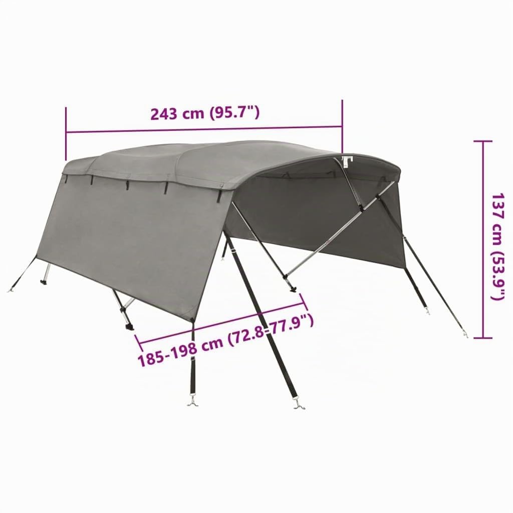 vidaXL Toit Bimini à 4 arceaux parois latérales 243x(185-198) x137 cm