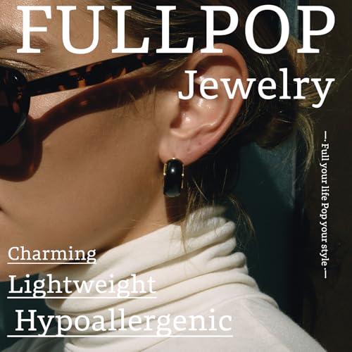 Image of Fullpop Vintage Earrings for Women, Chunky 14K Gold Plated Resin Hoop Earrings Lightweight Hollow Drop Earrings Hypoallergenic Earrings for Women Vintage Anthropologie Jewelry Gifts for Women