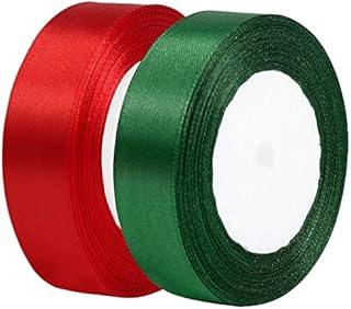 tenn well 2 Rolls Satin Ribbon for Gift Wrapping, 144 Feet 25mm Smooth Green Red Satin Ribbon for Crafting, Hair Bow, Bouquets Floristry, Party and Cake Decorations