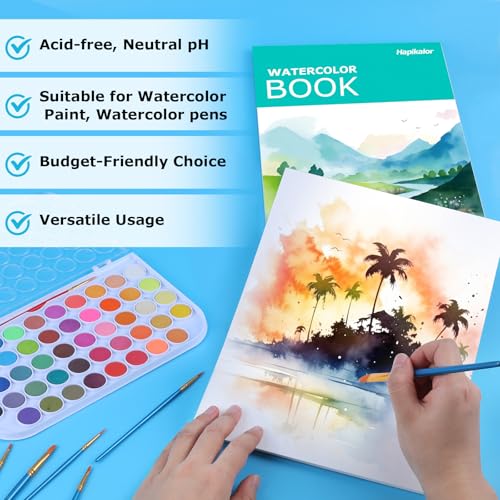Image of Watercolor Paper Pad, 9 inchx12 inch Water Color Paper, 140lb /300gsm Artist Painting Drawing Paper Book, Art Supplies for Adults Kids, Watercolors, Watercolor Paint Set, Sketchbook, Journal, Green