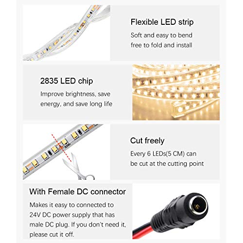 Tira LED ALITOVE blanca cálida 10m impermeable con fuente 24V miniatura 5