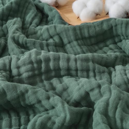 Image of EMME 9 Layer Muslin Cotton Blanket Adults Coverlet,Queen,Forest Green