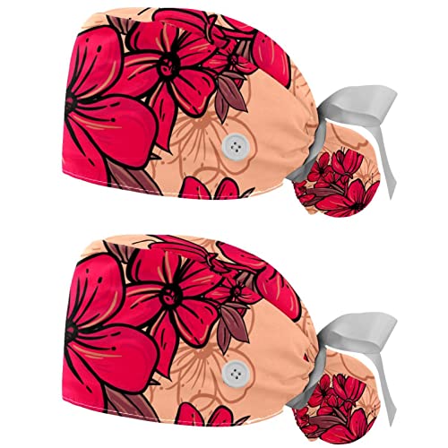 Chapeaux bouffants JDEZ pour la cuisine et les soins motif floral rouge confortable lot de 2