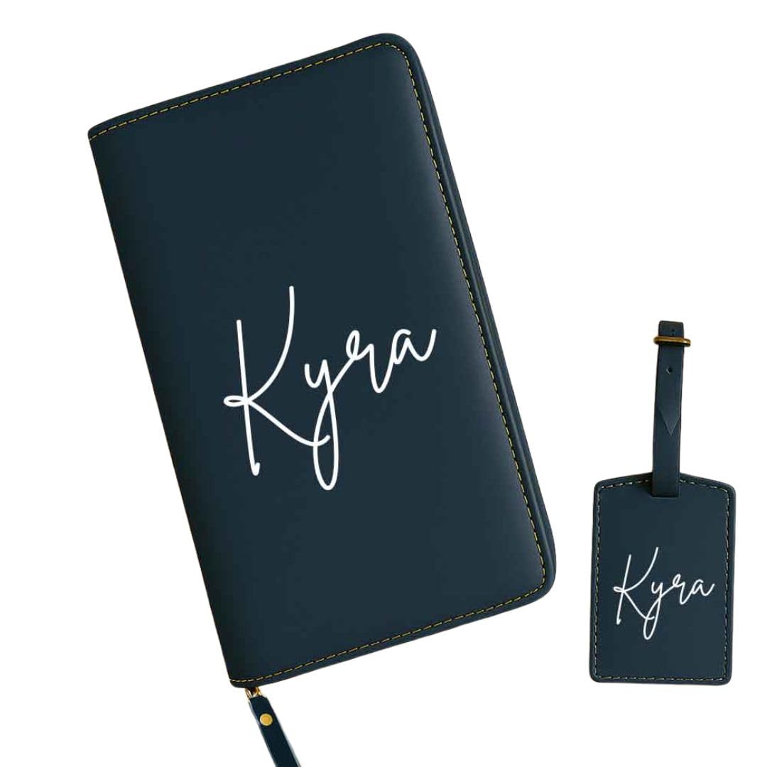 Customized Travel Wallet for Cash and Cards - Blue Faux Leather Passport Holder & Luggage Tag-image-22