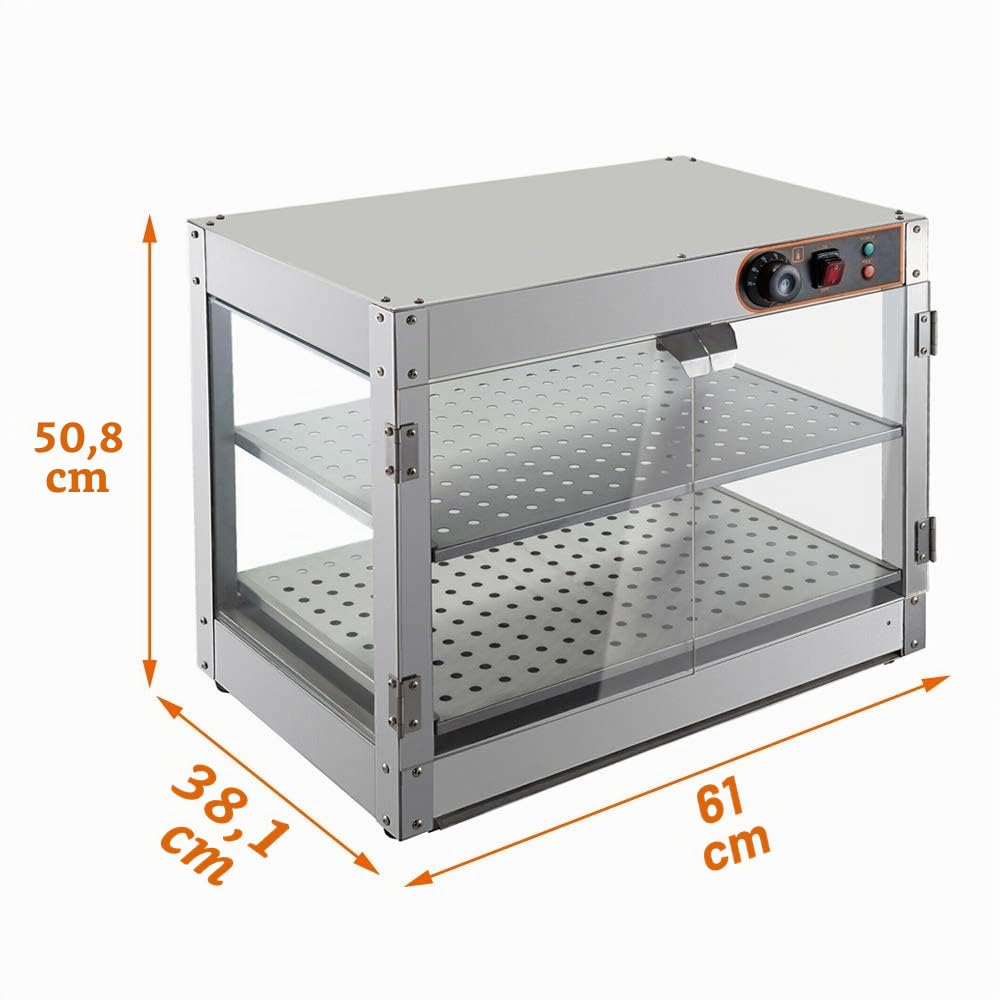 Vitrina para mantener el calor, mostrador caliente, vitrina de acero inoxidable comercial, 2 estantes, 800 W