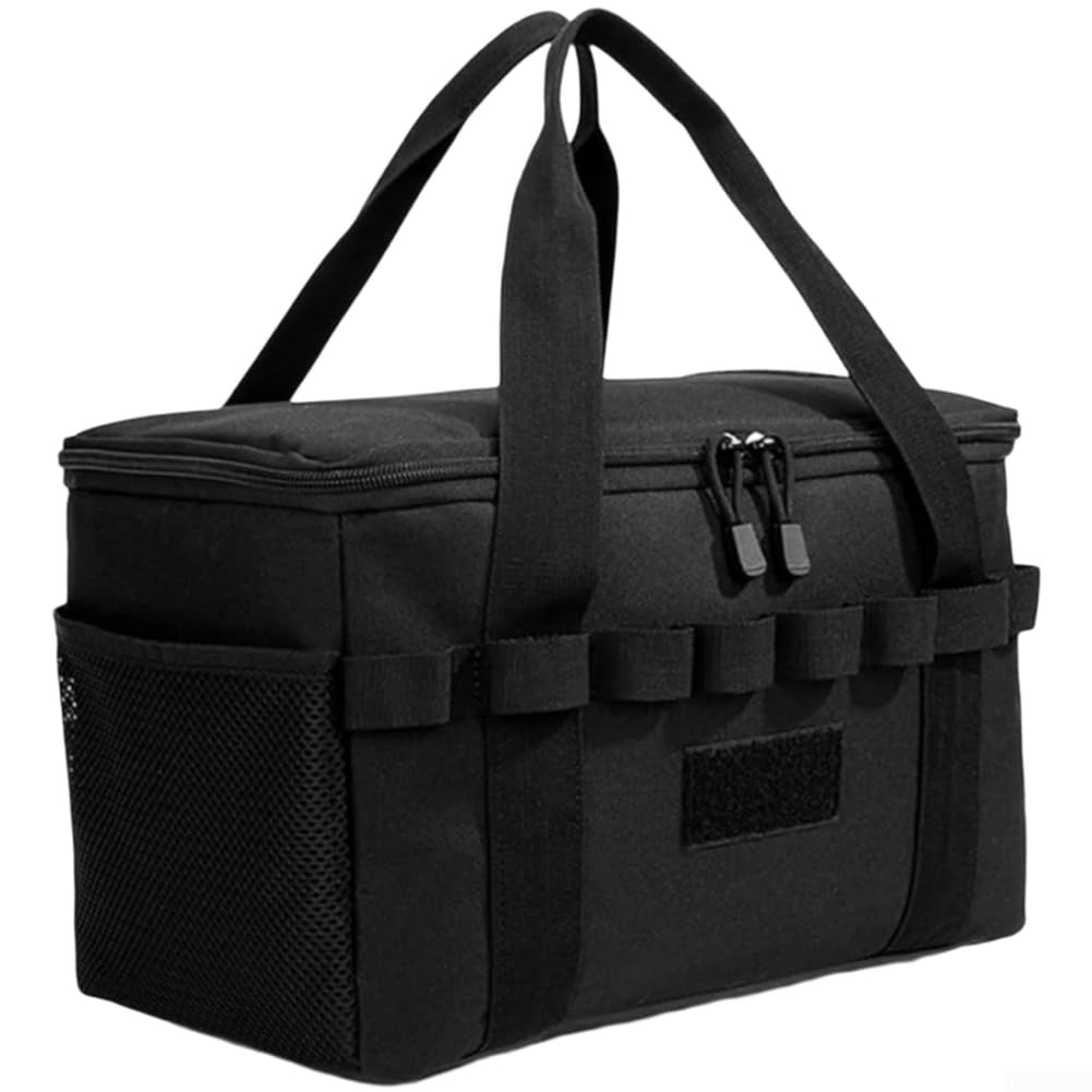 Bolsa de picnic de gran capacidad, enfriador aislado impermeable con partición de dos capas para almacenamiento de equipo de camping y aventuras de comedor al aire libre (negro)