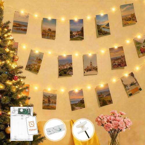 Flaspar 5M 50 LED Foto Lichterkette mit Timer, Warmweiß Lichterkette mit...
