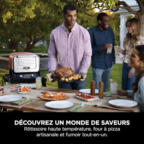 Ninja Woodfire 8-in-1 Electric Outdoor Pizza Oven, Rotisserie & Smoker BBQ with Grate, Pro-Heat Plate, Pizza Stone, Wood Pellets and Shovel, 6 Settings, Dark Orange OO101EU