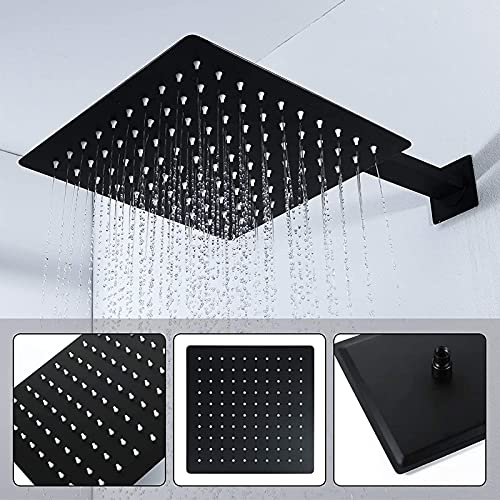 Sistema de ducha montado en la pared, cabezal de lluvia de 10 pulgadas con ducha de mano, 6 jets rociadores para cuerpo, conjunto mezclador de ducha con 3 funciones, negro miniatura 7