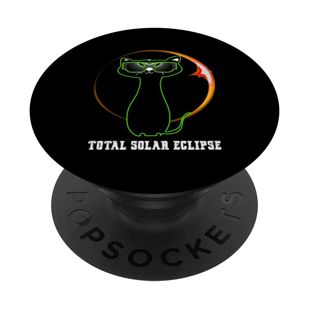 Cat Wearing Solar Eclipse Glasses Total Solar Eclipse 2024 PopSockets Swappable PopGrip, Black