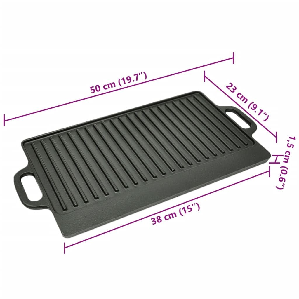 Piastra grill in ghisa, reversibile, 50 x 23 cm, precotta, scanalata e liscia, per forno, gas, elettrica, induzione, campeggio, grigliare bistecche, pesce, verdure