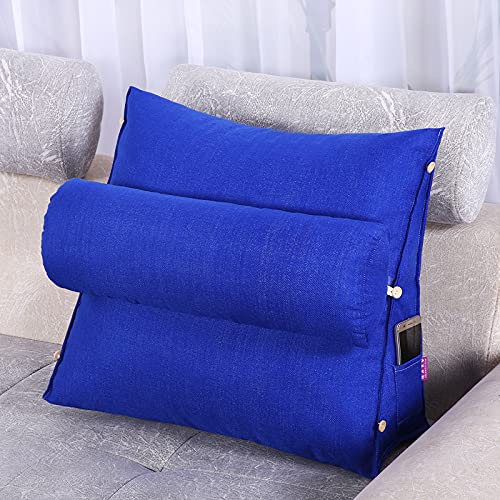 Coussin de lecture triangle bleu avec support de cou réglable pour lit et canapé