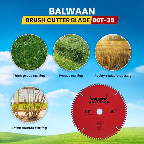 Image of Balwaan Krishi Brush Cutter Blade 80 Teeth| 2.8 mm Thick Hardened Steel Blade for Grass, Weeds & Bush Cutting | Suitable for All Brush Cutters|80T-35