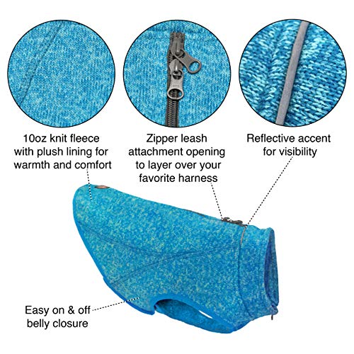 Kurgo Core Dog Sweater, Knit Dog Sweater With Fleece Lining, Cold Weather Pet Jacket, Zipper Opening for Harness, Adjustable Neck, Year-Round Sweater for Small Dogs (Heather Blue, X-Small) - Image 3