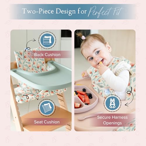 Image of Nibble and Rest Cushion for Stokke Tripp Trapp High Chairs, Soft Padded Seat & Backrest, Baby Set Compatible, Wipeable, Machine Washable, Easy to Clean, Stylish Print (Under the Sea)