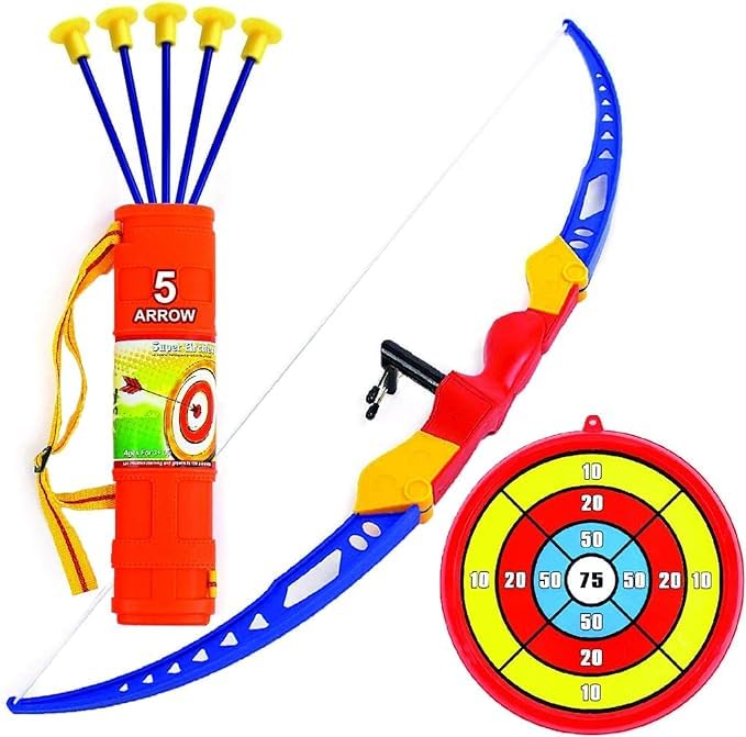 PEBBLE HUG Archery Set with 6 Suction Cups Arrows, Bow and Arrow for Kids - Target, and Quiver, Practice Outdoor Toys Archery Set, Real Action Shooting
