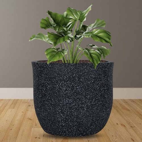 Image of BonKaso 10 Inch Jaguar Round Plant Pots | Highly Durable & Lightweight Polymer Planter for Indoor & Outdoor Use | Flower Pot (Gamla /Gamale) for Home, Office, Garden, Living Room & Balcony (Dark Grey)
