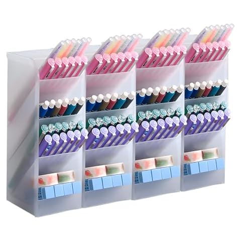 PeoTRIOL Pen Organizer, Pencil Holder, Multi-Functional Stationery Desk Organizer Makeup Lipsticks Storage for Office, School, Home Supplies Set of 4, 16 Compartment Cover