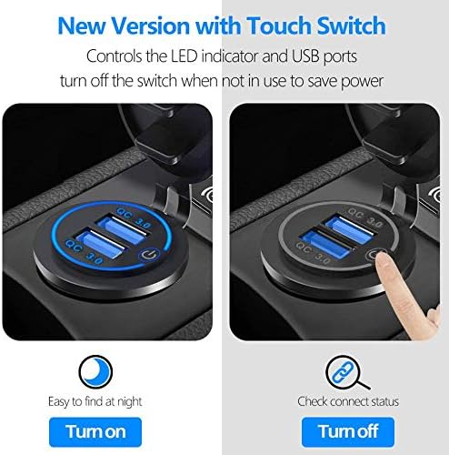 Thlevel Dual QC3.0 USB Charger Socket, Dual 5V/4.2A USB Car Charger Power Outlet with switch for 12V/24V Car, Boats and Marine, Motorcycle, Truck, SUV, UTV