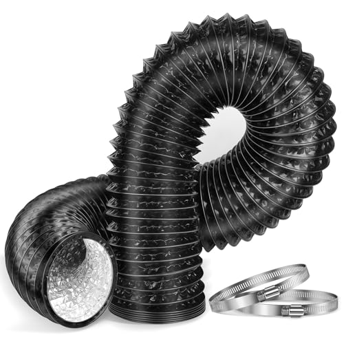 Zrigiwr 4-Inch 6.55-Feet Long（200cm）Dryer Vent Hose, Thickened aluminium foil flexible aluminium ducting 2 hose clamps for HVAC, grow tents, kitchen fresh air and exhaust air, bathroom exhaust.