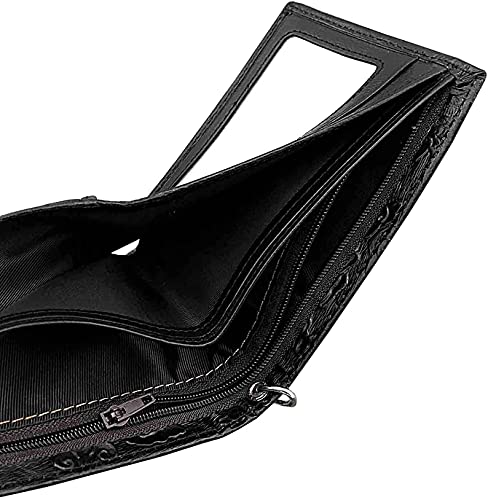 Balck Men Real Leather Vintage Dragon Wallet with Chain Card Holder Purse (horizontal style) black2