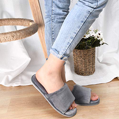 DL Open Toe Slippers for women Indoor, Cozy Memory Foam Womens House Slippers Summer Slip On, Comfy Soft Flannel Womens Bedroom Slippers Slide Breathable Size 7-8 Dark Grey2