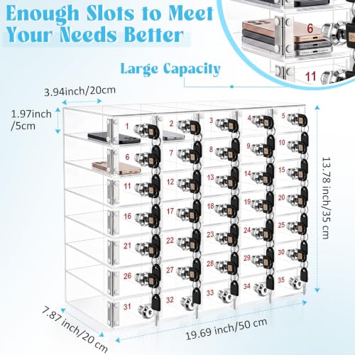 Image of Layhit Clear 35 Slots Cell Phone Locker Box for Classroom Clear Acrylic Cell Phone Storage Cabinet Bin with Door Locks for Classroom School Students Office Factory Employees