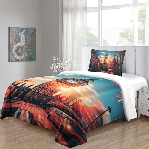 Housse de couette Londres impression 3D antibactérienne parure 2 pièces - 5
