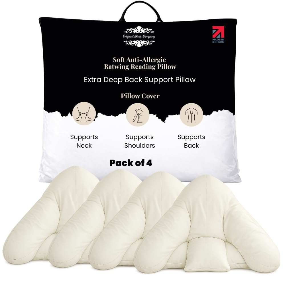 Original Sleep Company Batwing Pillow Cover – Polycotton Cushion Cover, Orthopaedic Support Back Support Pillow Case with Hidden Zip, Decorative & Sofa Bed Throw Pillow (Cream, 4)