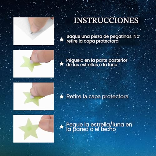 Miniatura 5 de Pegatinas Infantiles 3d, Cayuden 201 Pcs Estrellas Fluorescentes Para Techo Vinilos Infantiles Estrellas Pegatinas De Pared 3d Con Luna Decoraciones De Pared Pegatinas Niños Para Bebé, Dormitorios
