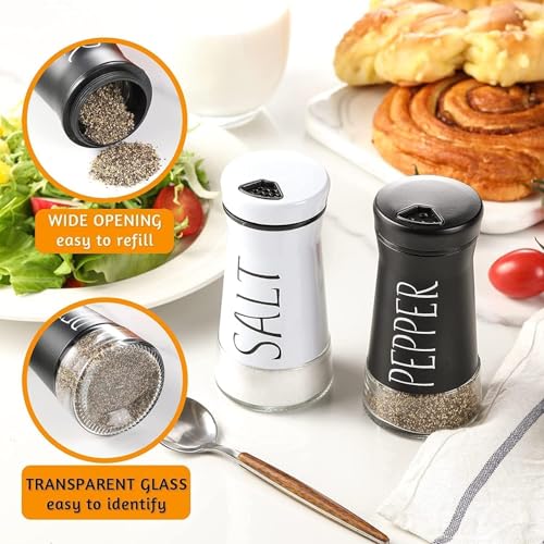 Image of Afrodite Salt and Pepper Shakers Set, Stainless Steel Salt and Pepper Sprinkler for Restaurant with Glass Bottom, Spice Dispenser Ideal for Himalayan, Kosher, Black and White Pepper (Black + White)