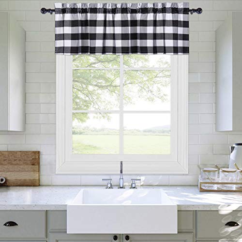 Haperlare Buffalo Check Plaid Window Valance Curtains, Farmhouse Gingham Kitchen Curtains Valance Thick Yarn Dyed Window Treatment Decor Curtains, Black and White, 52" W x 15" L, One Panel
