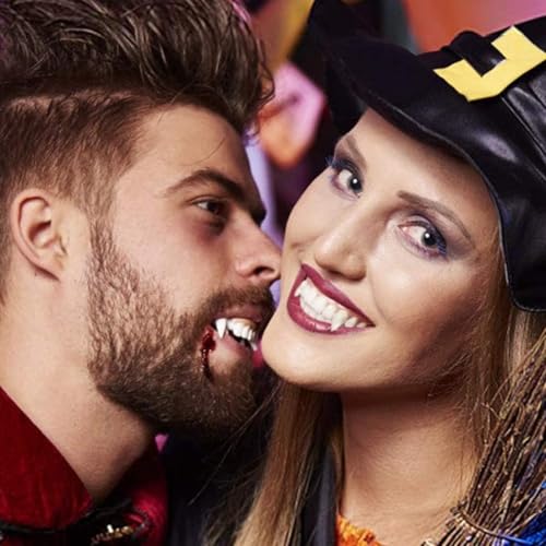 4 Pairs Vampir Zähne Kit 4 Größen Vampirzähne Halloween Cosplay Vampir Fangs Gefälschte mit 1 Rohr Zähne Pellets Klebstoff für Party Cosplay, Halloween, Demon, Witch