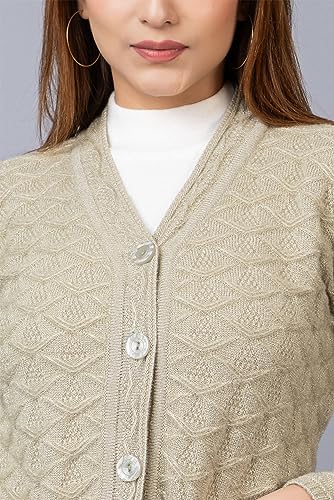 Image of Women Woolen V Neck Casual Wear Stylish Cardigan Sweaters for Winter with Front Pockets