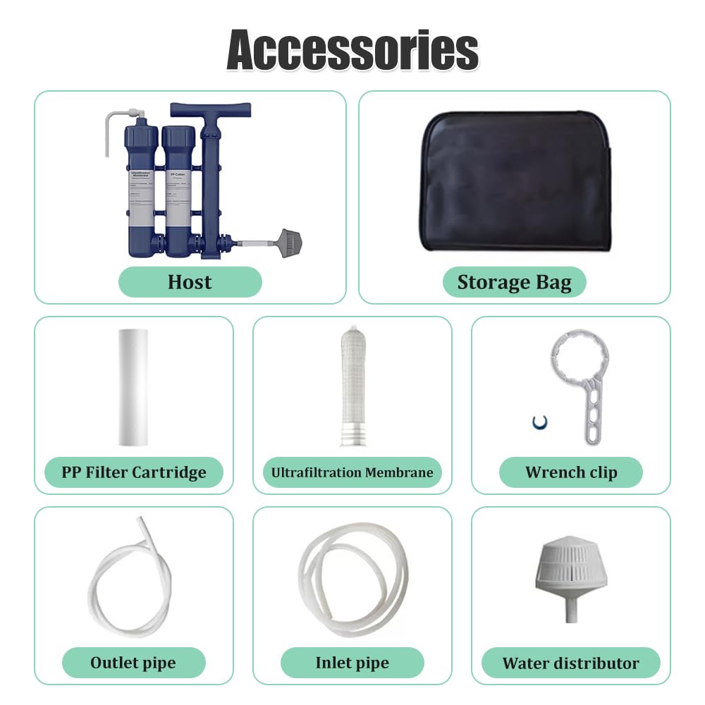 Wasserfilter Outdoor,Wasserfilter Camping Filtersystem mit Handpumpe filtert 99,99% Bakterien für Trinkwasser Notfälle,Wandern, Reisen