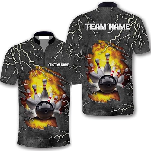Custom Bowling Shirts for Men, Lightning Grey Grunge Pattern Bowling Jerseys for Men, Funny Bowling Shirt, Bowling Outfits, Gift for Team Bowling Player