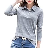 [three Joy] ポロシャツ レディース 長袖 速乾 大きいサイズ バイカラー 綿 オフィスカジュアル S グレー